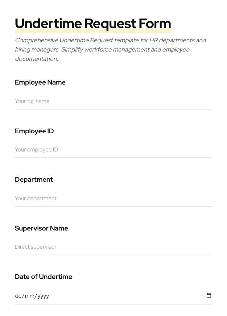 Undertime Request preview