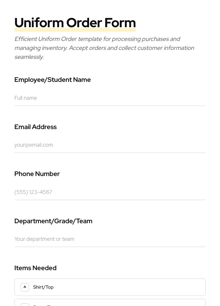 Uniform Order preview