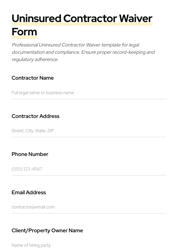 Uninsured Contractor Waiver preview