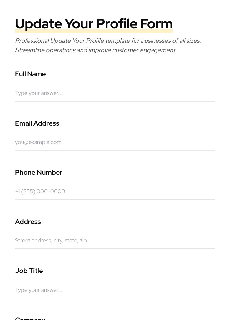 Update Your Profile preview