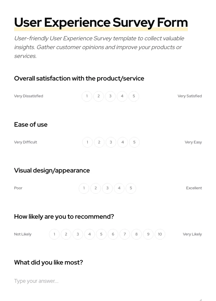 User Experience Survey preview