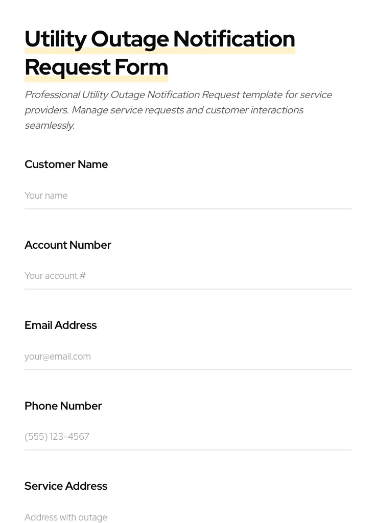 Utility Outage Notification Request preview