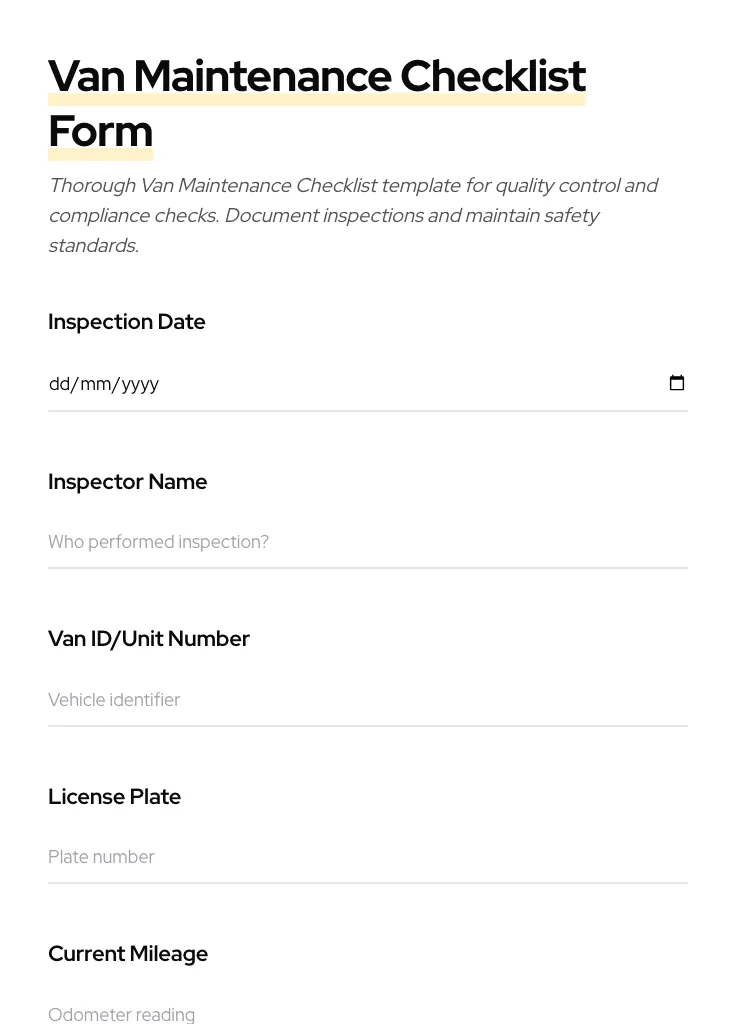 Van Maintenance Checklist preview