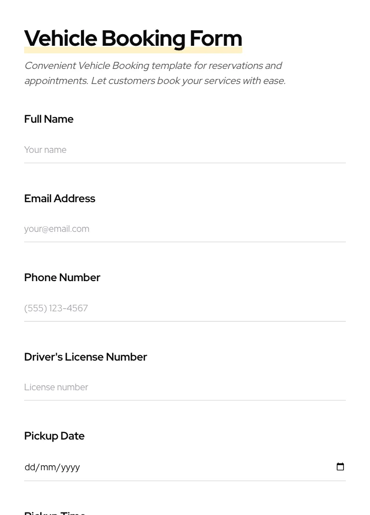 Vehicle Booking preview