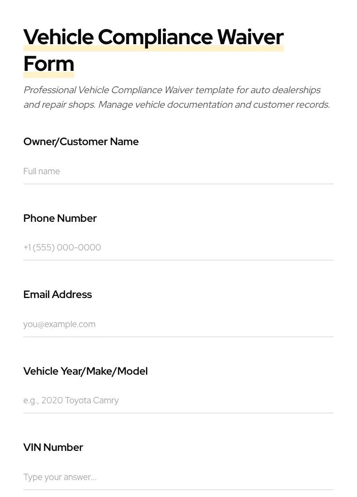 Vehicle Compliance Waiver preview