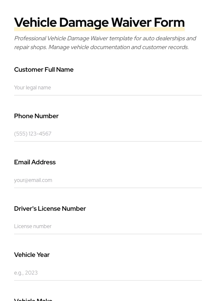 Vehicle Damage Waiver preview