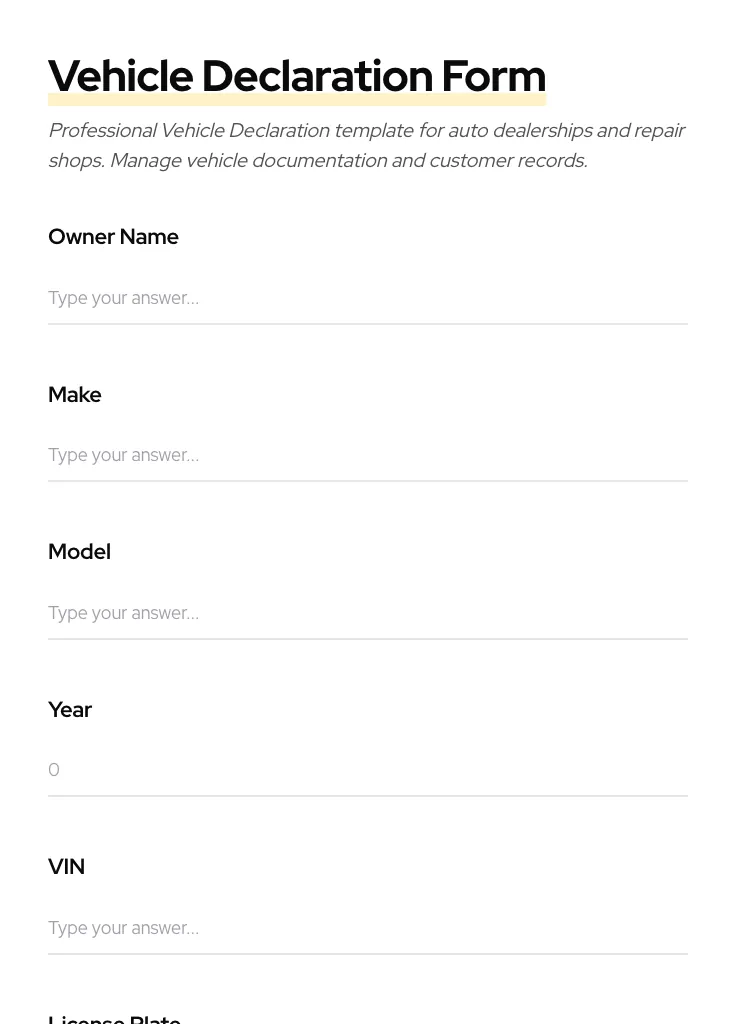 Vehicle Declaration preview