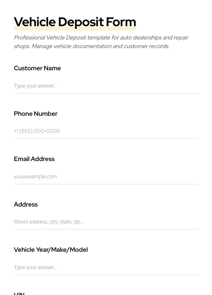 Vehicle Deposit preview