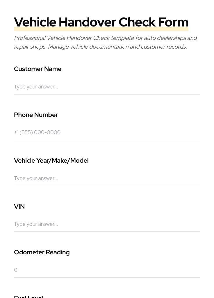 Vehicle Handover Check preview