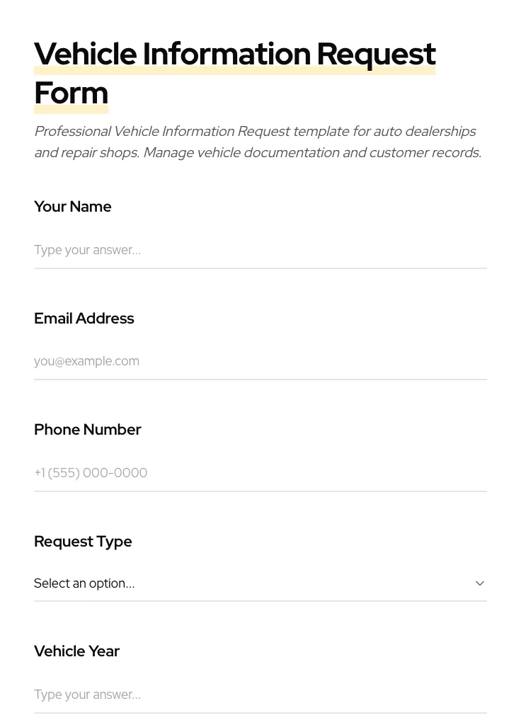 Vehicle Information Request preview
