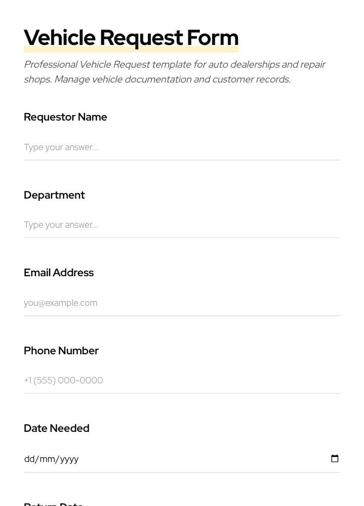 Vehicle Request preview