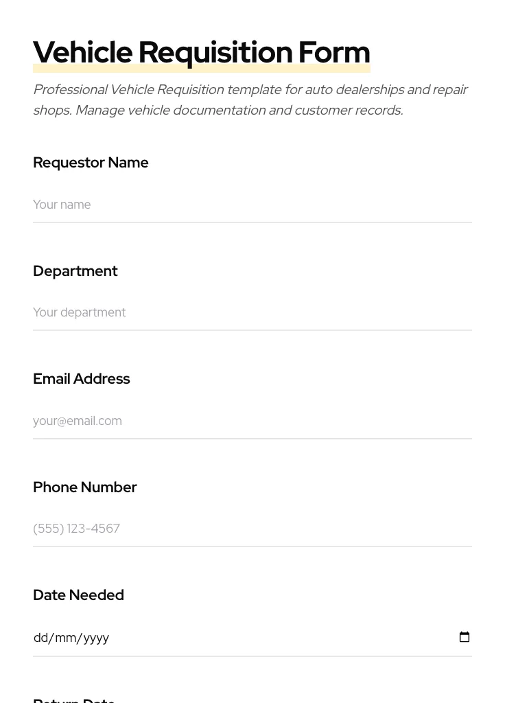 Vehicle Requisition preview