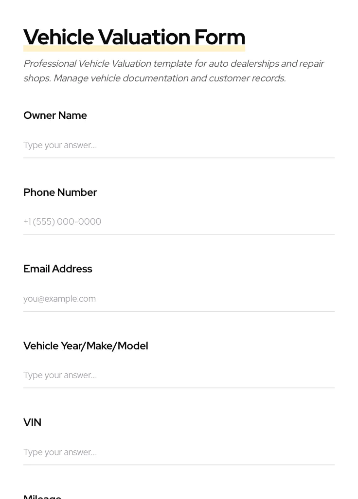 Vehicle Valuation preview