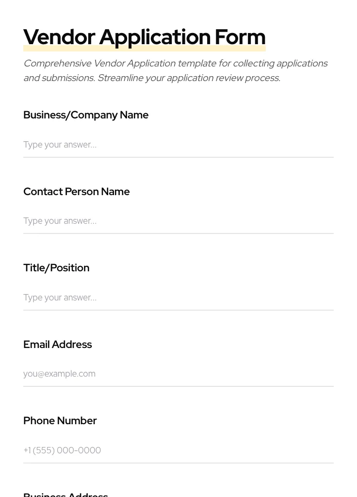 Vendor Application preview