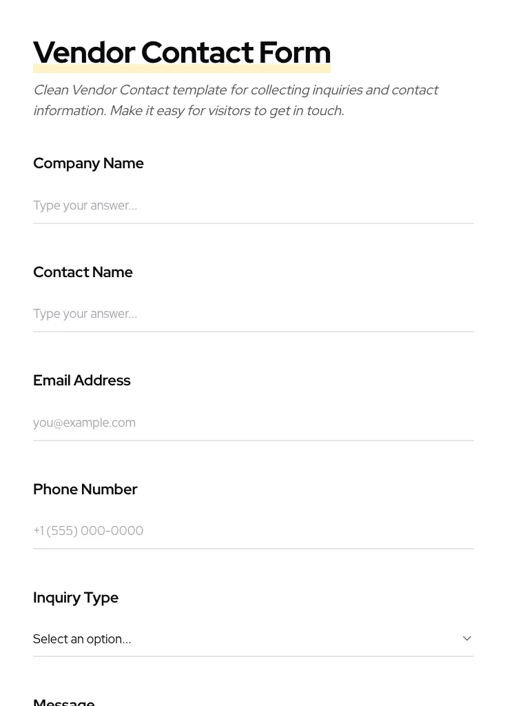Vendor Contact preview