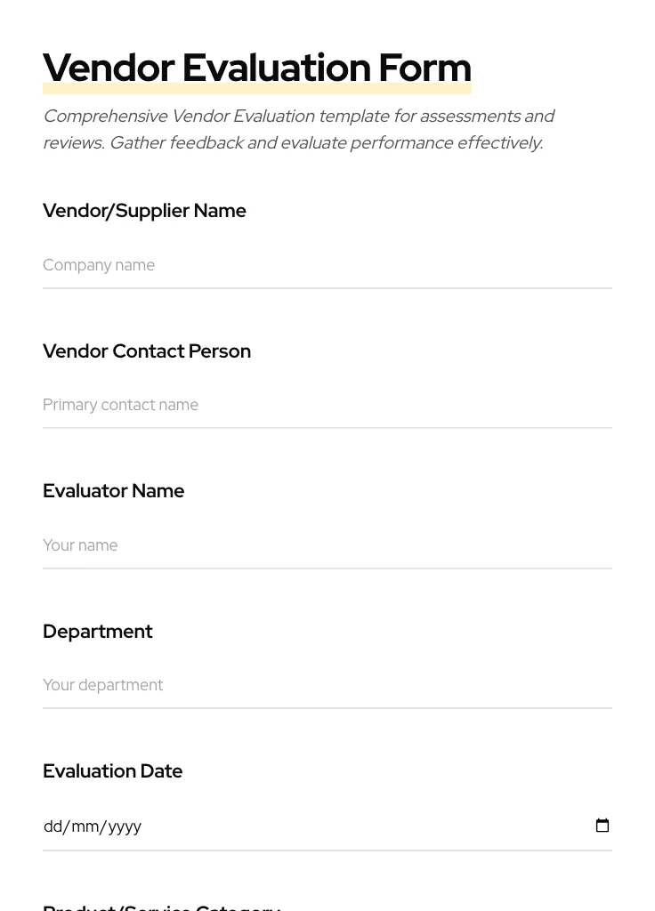Vendor Evaluation preview