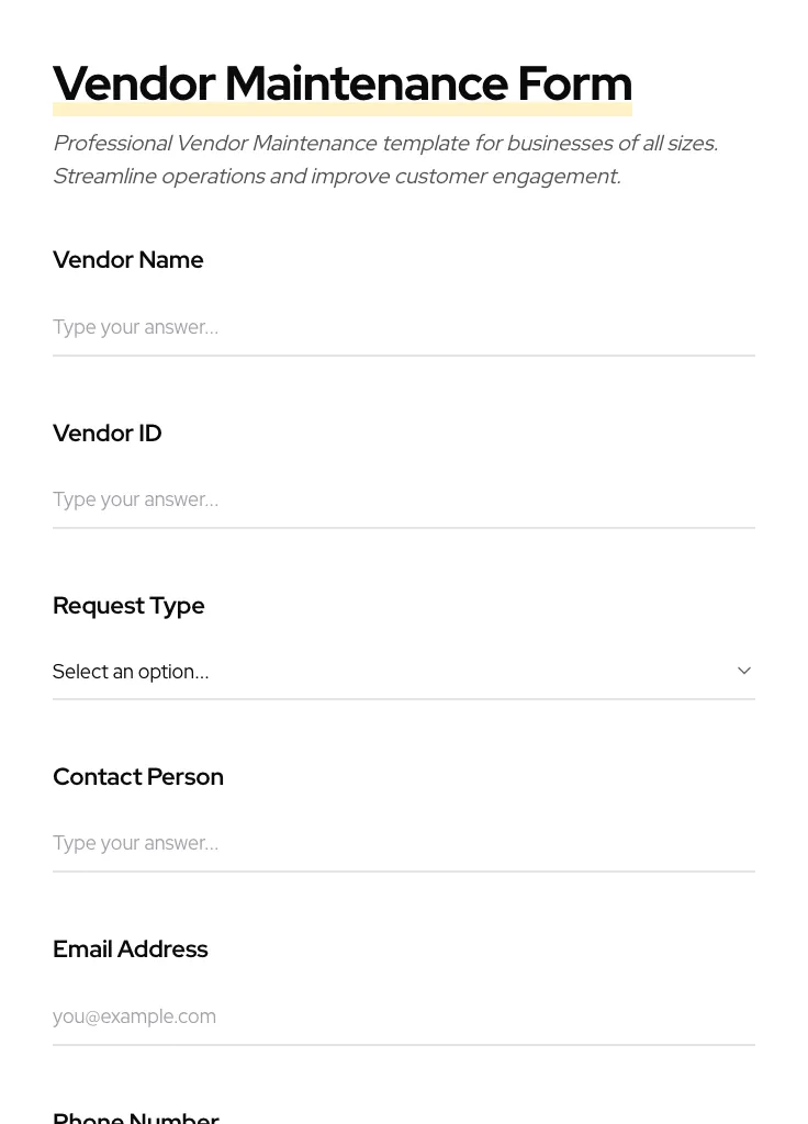 Vendor Maintenance preview