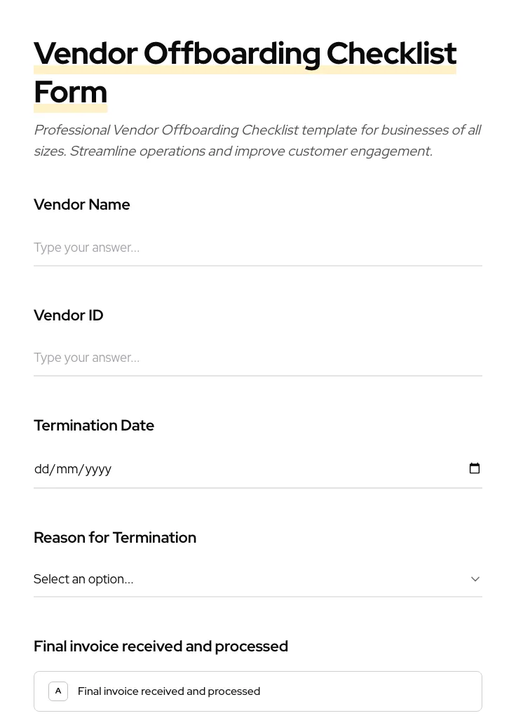 Vendor Offboarding Checklist preview