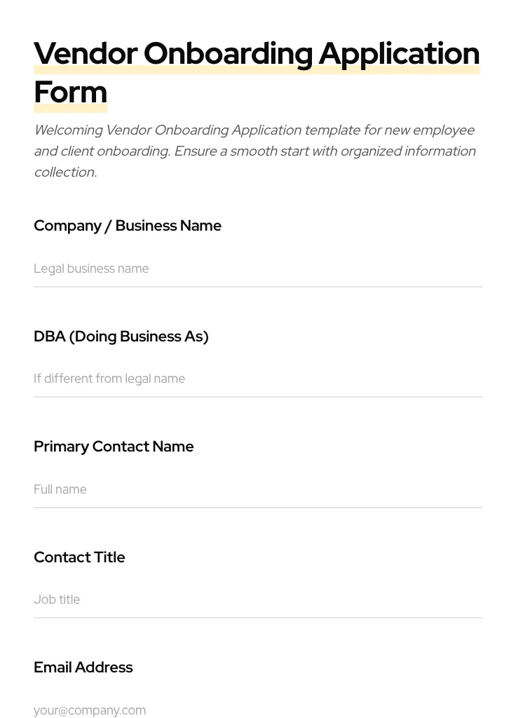 Vendor Onboarding Application preview