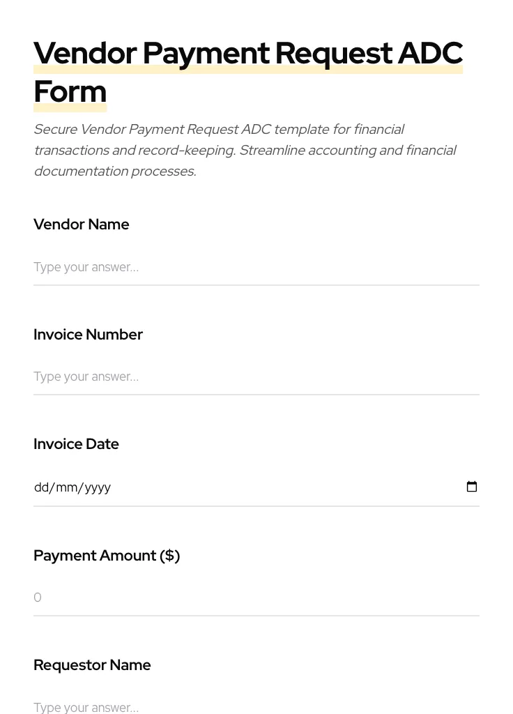 Vendor Payment Request ADC preview