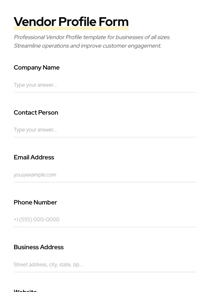 Vendor Profile preview