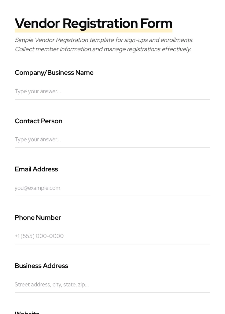 Vendor Registration preview