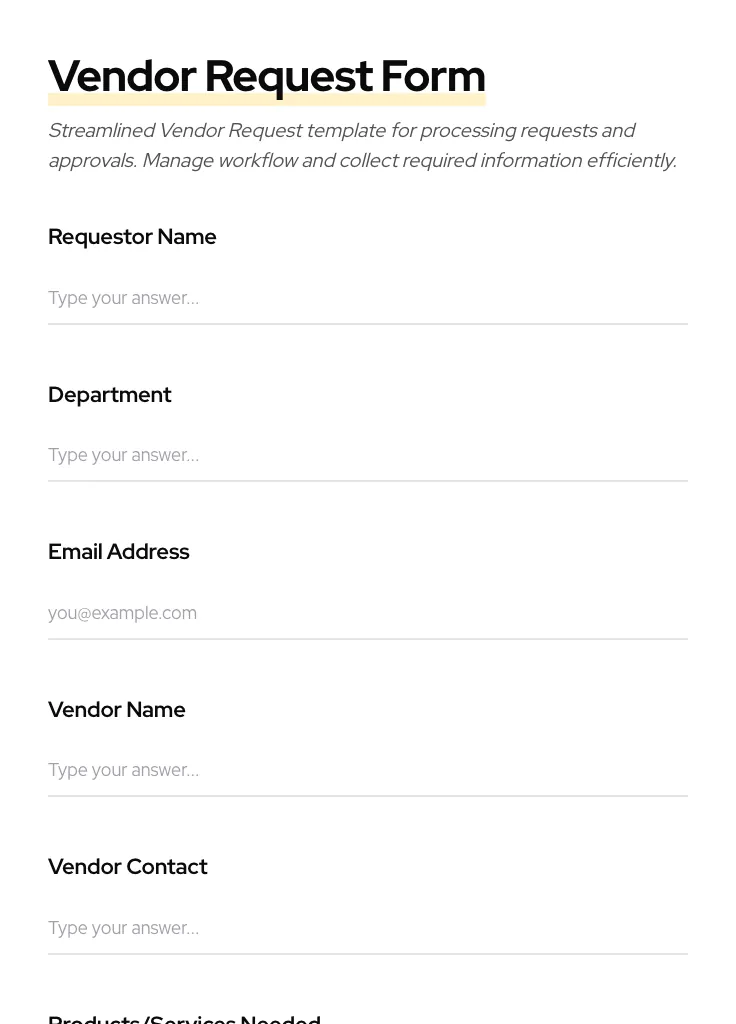 Vendor Request preview