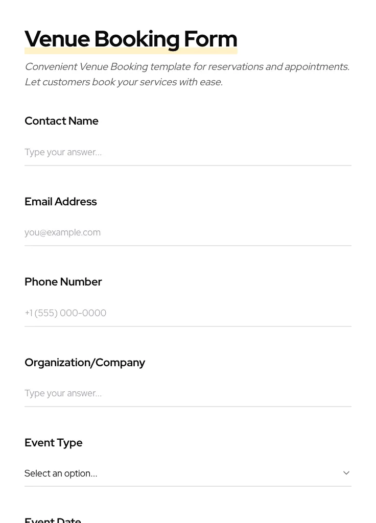 Venue Booking preview