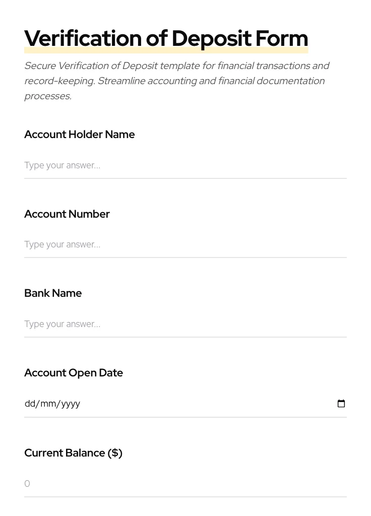 Verification of Deposit preview