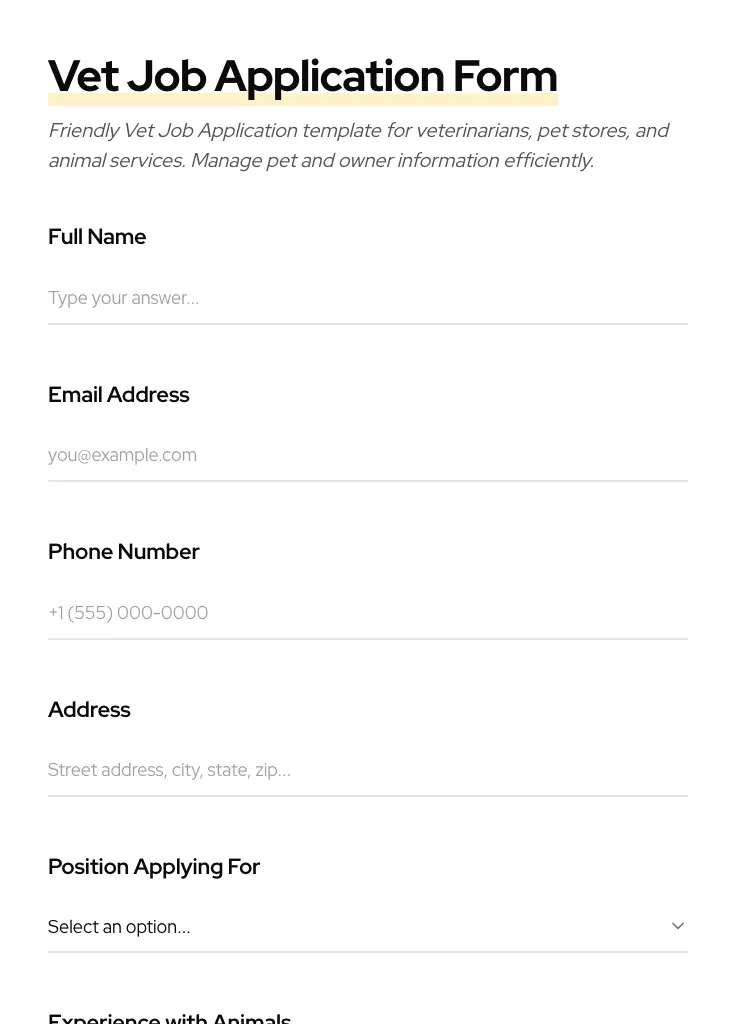 Vet Job Application preview