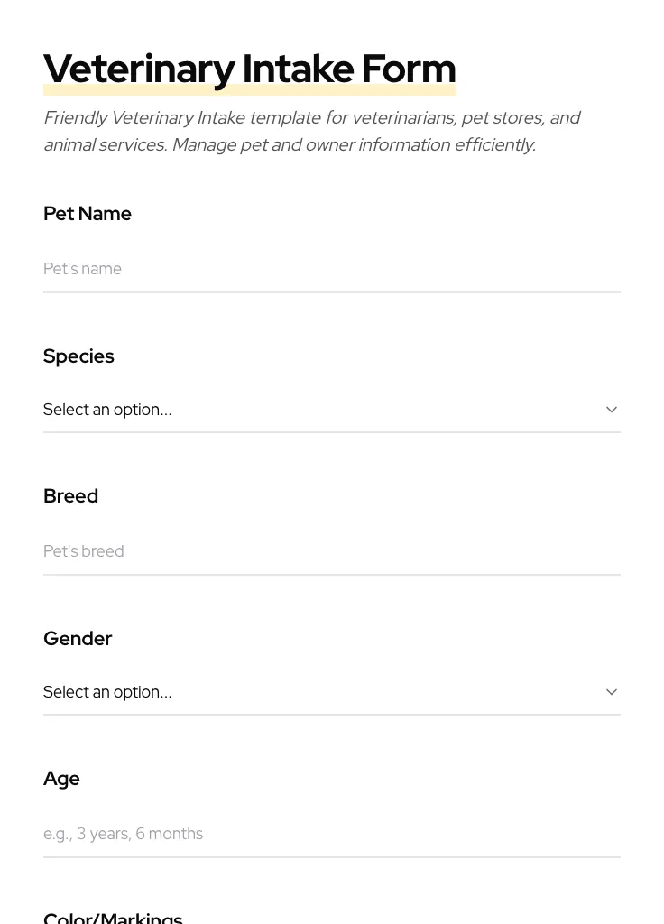 Veterinary Intake preview