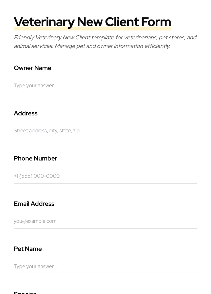 Veterinary New Client preview