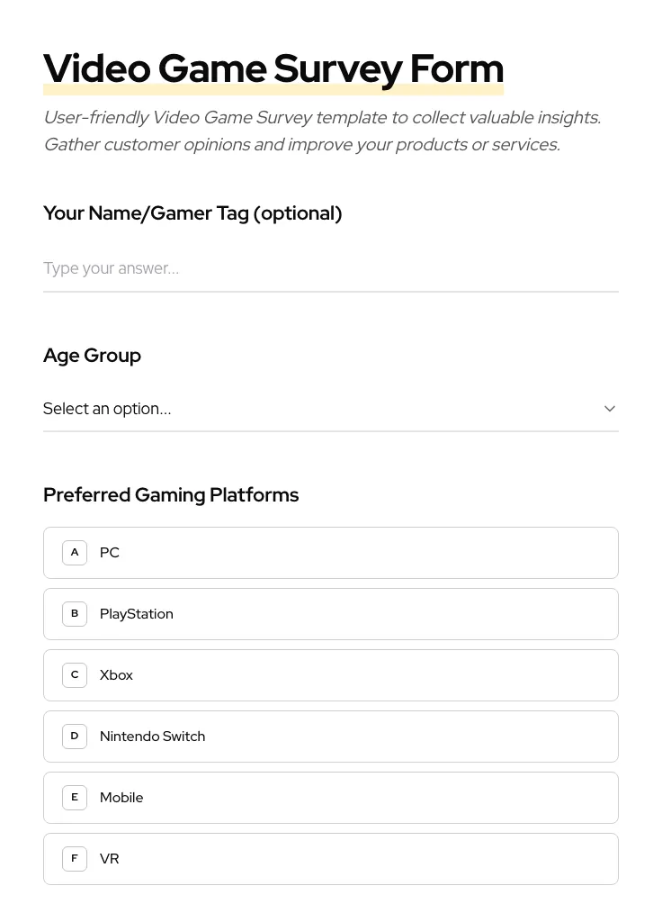 Video Game Survey preview
