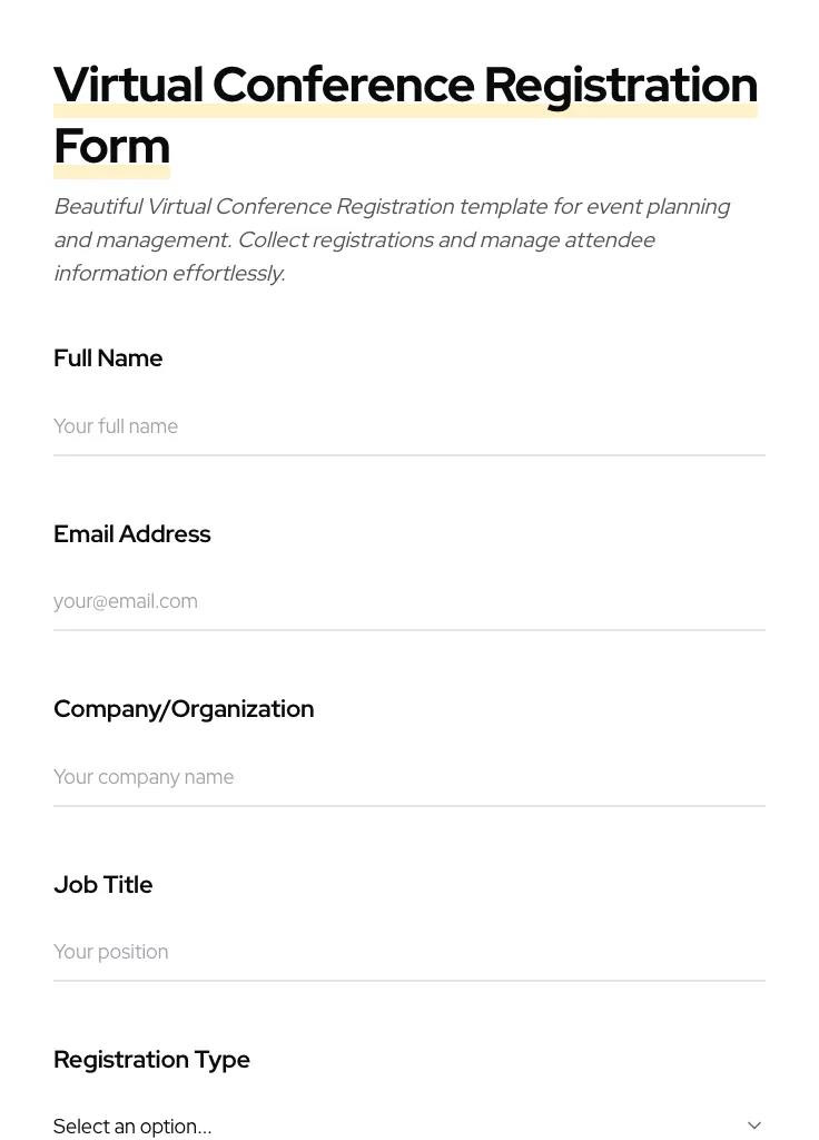 Virtual Conference Registration preview