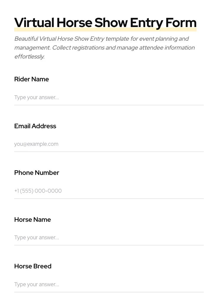 Virtual Horse Show Entry preview