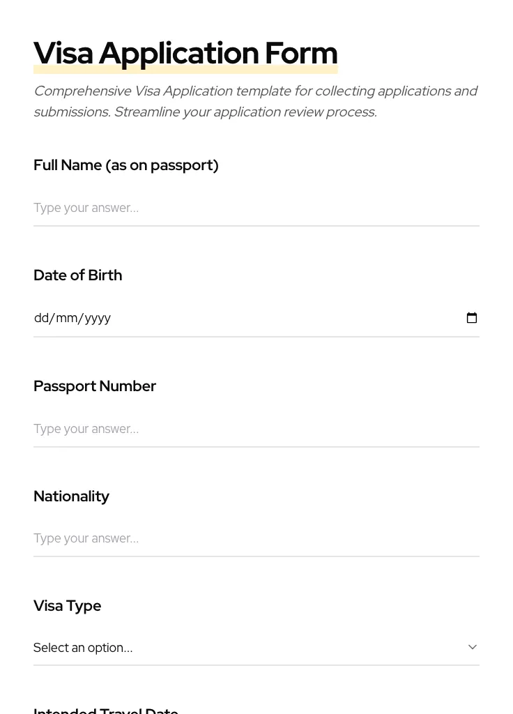Visa Application preview