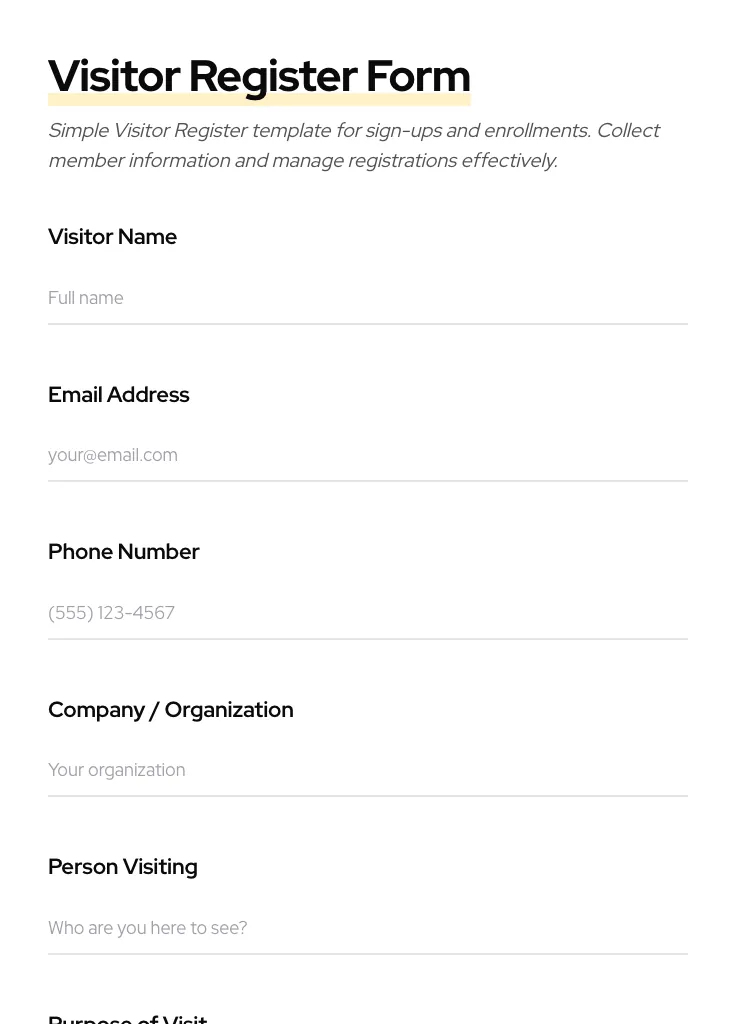 Visitor Register preview