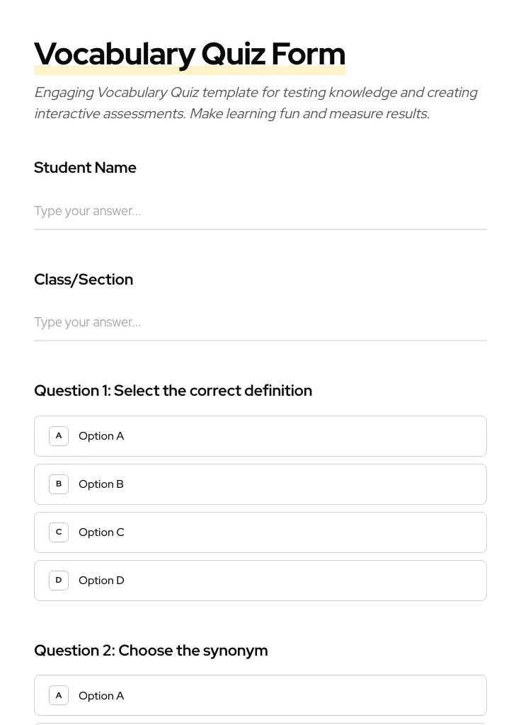 Vocabulary Quiz preview