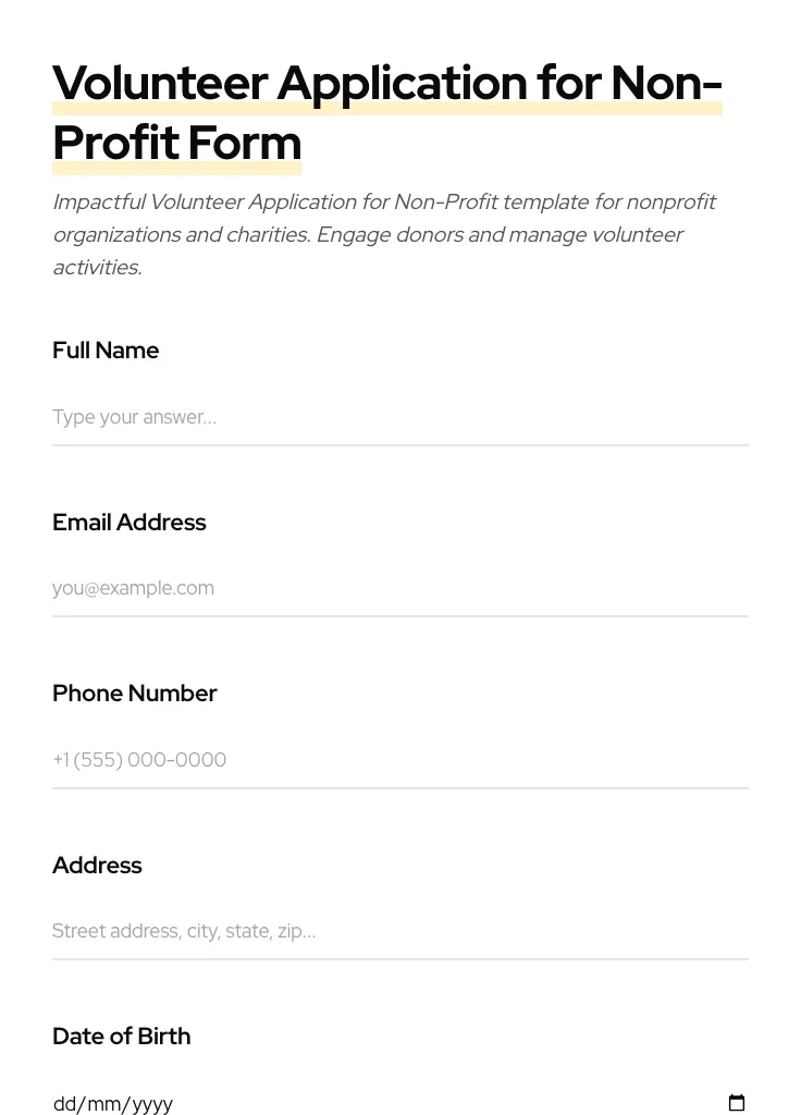 Volunteer Application for Non-Profit preview