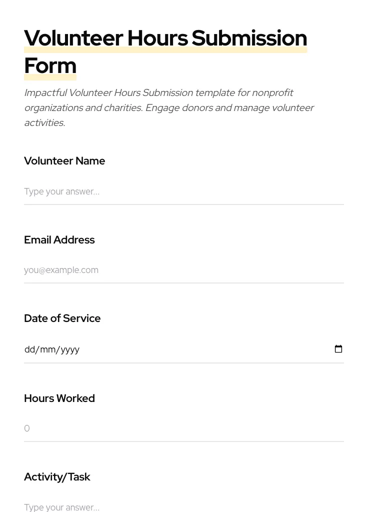 Volunteer Hours Submission preview