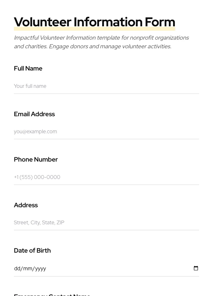 Volunteer Information preview