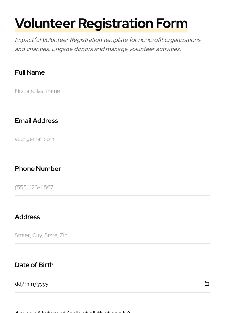Volunteer Registration preview