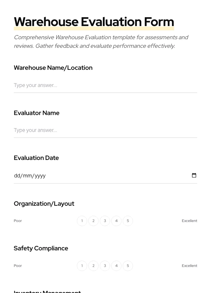 Warehouse Evaluation preview