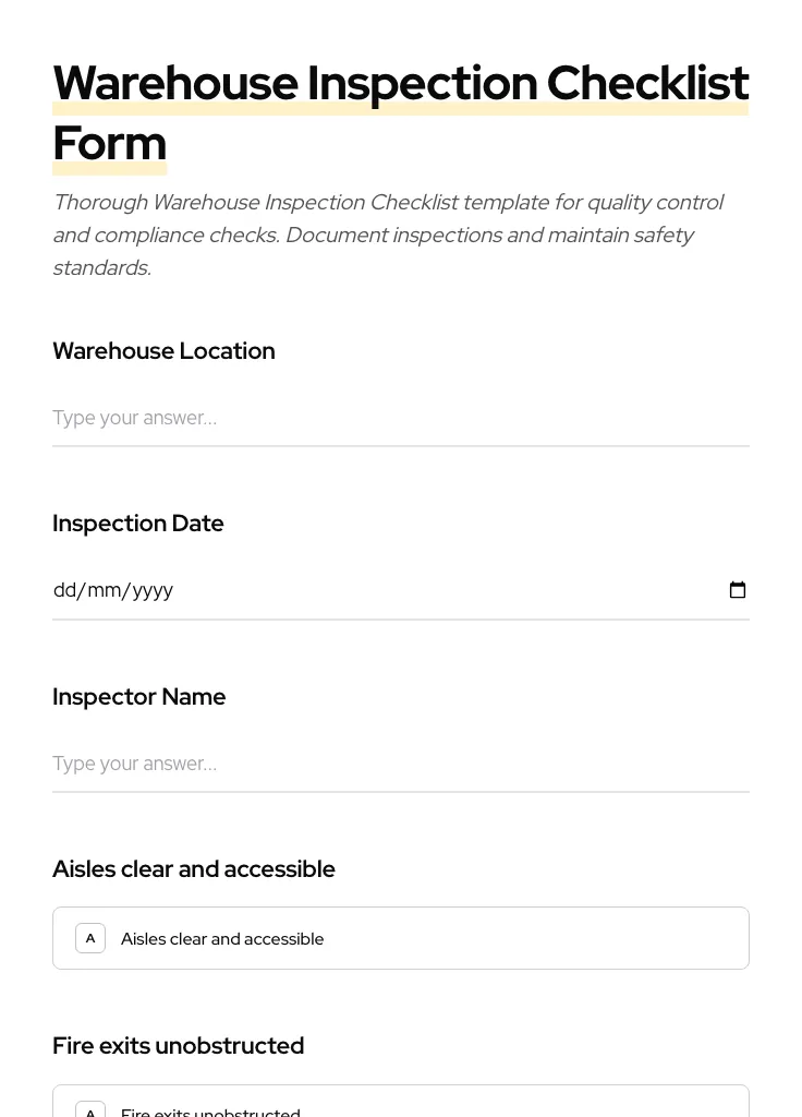 Warehouse Inspection Checklist preview