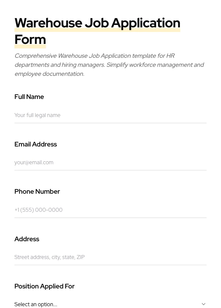 Warehouse Job Application preview
