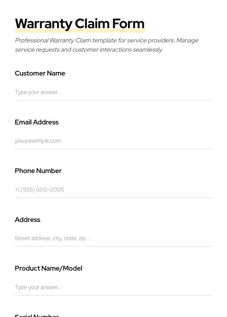 Warranty Claim preview