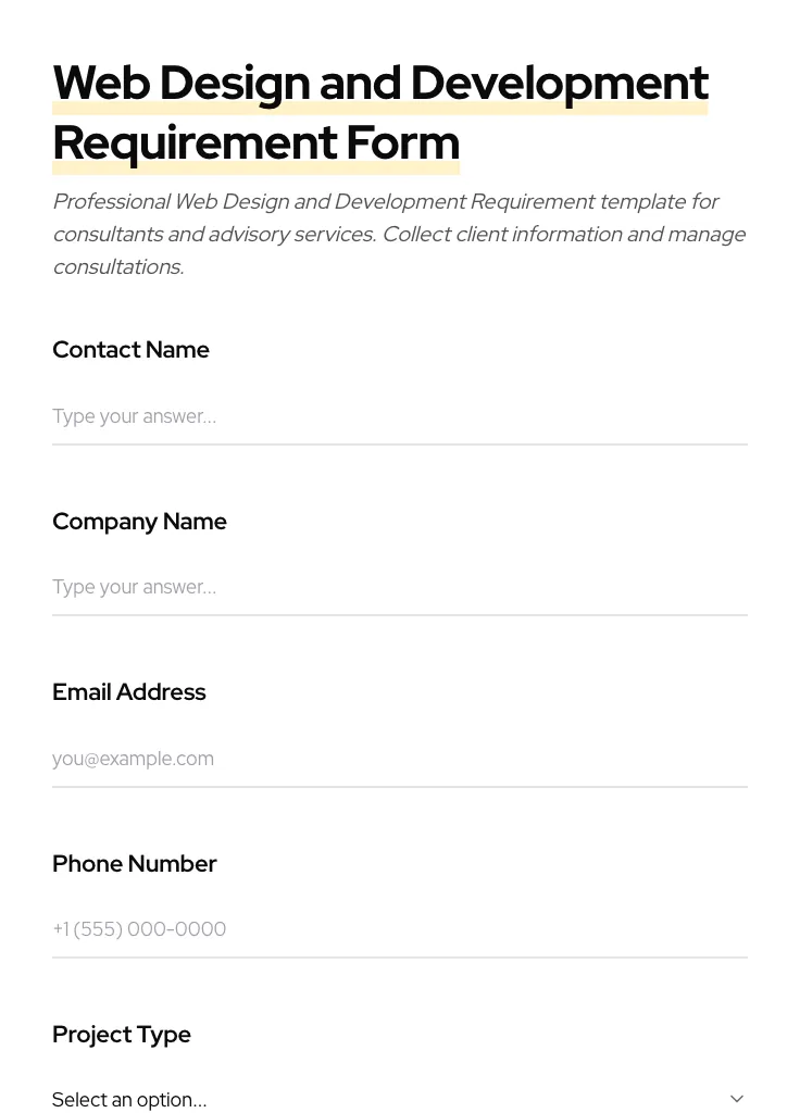 Web Design and Development Requirement preview