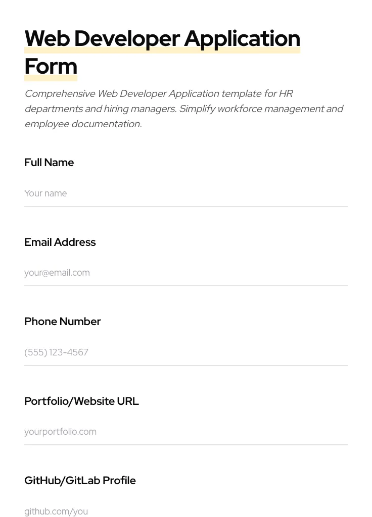 Web Developer Application preview