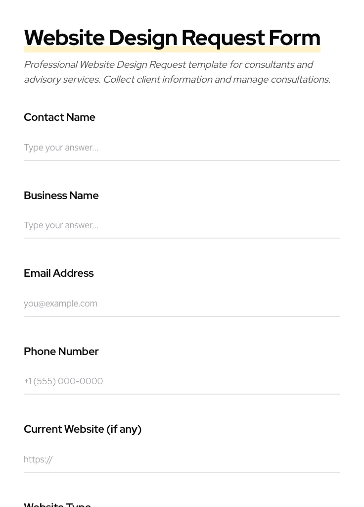 Website Design Request preview