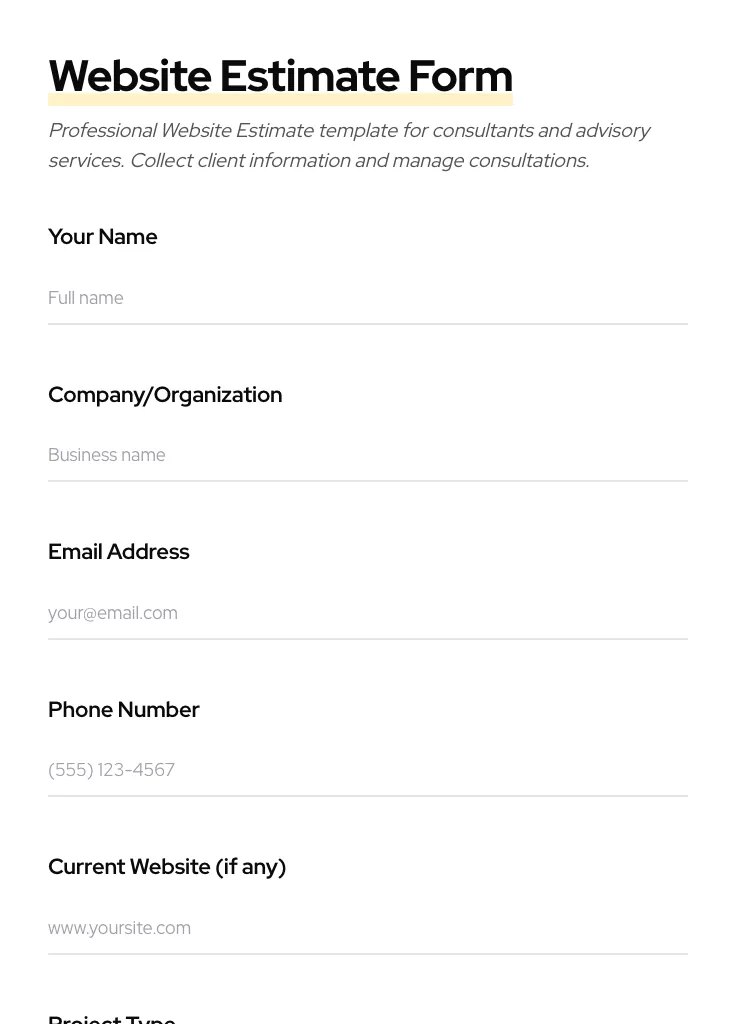 Website Estimate preview